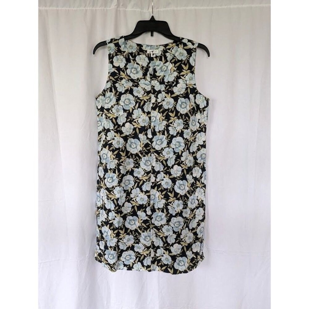 J Jill Love Linen Dress Women's Size‎ 8  Blue Floral Sleeveless Shift Knee